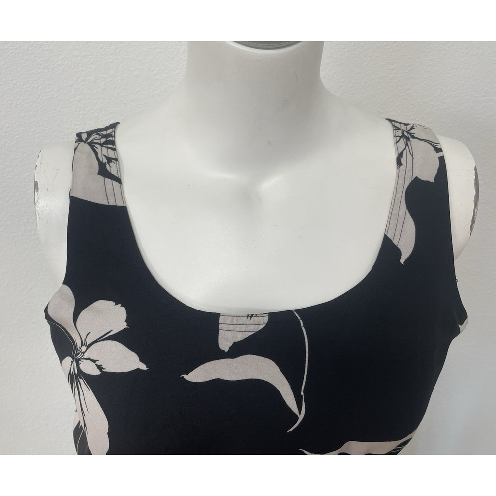 Willow Black/Grey Floral V-Back Ruffled Sleeveless Midi Sun Dress SZ Lg - Picture 5 of 14